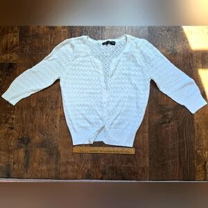 Crochet Knit Cardigan Size LG 100% Cotton, Jeanne Pierre- White.  ￼